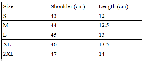 Size chart for the pu leather corset shoulder cover
