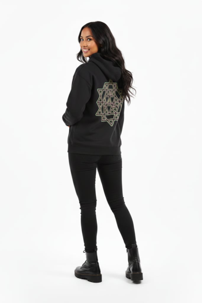 Sacred Geo Star Hoodie — Normal Lighting back view