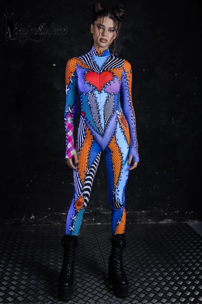 Rag Doll Heart Jumpsuit in colourful patchwork print front view | Ravers Co