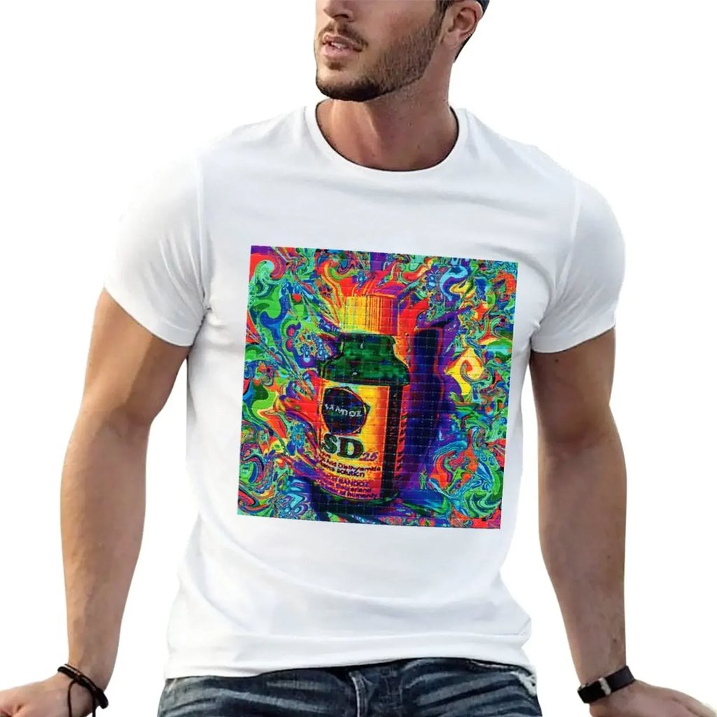 LSD Tab Sheet T-Shirt in Black with full psychedelic print - front view | Ravers Co