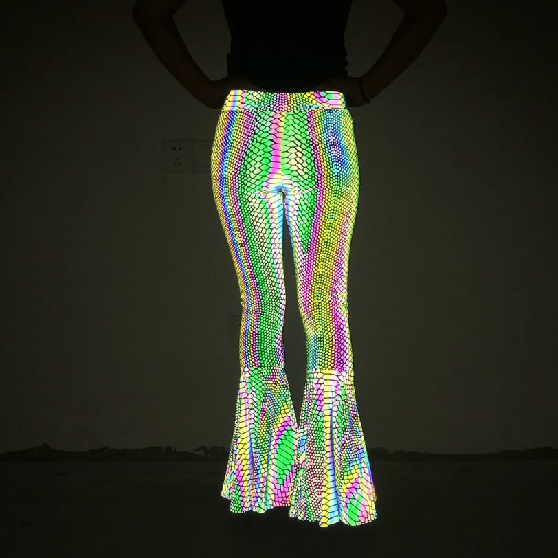 Rainbow Rave Flares | Reflective Festival Pants | Ravers Co