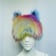Colourful Cosmic Cat Hat in vibrant rainbow faux fur - front view | Ravers Co