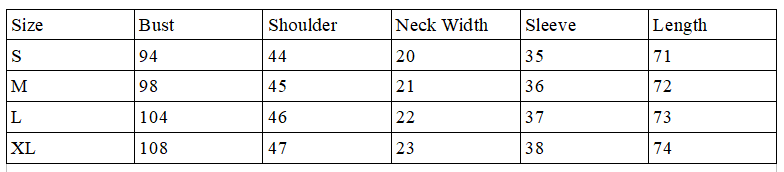 Size Chart for a crochet dress