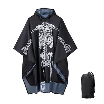 Skeleton Rain Poncho worn by a raver at a festival, front view | Ravers Co