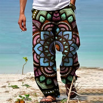 Flower Mandala Festival Pants - Blue variation fabric texture | Ravers Co