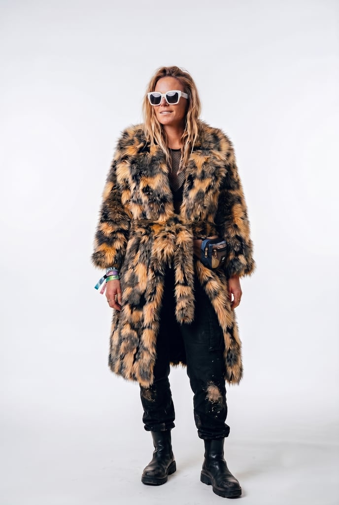 Emma is wearing the Bush Doof Faux Fur Coat