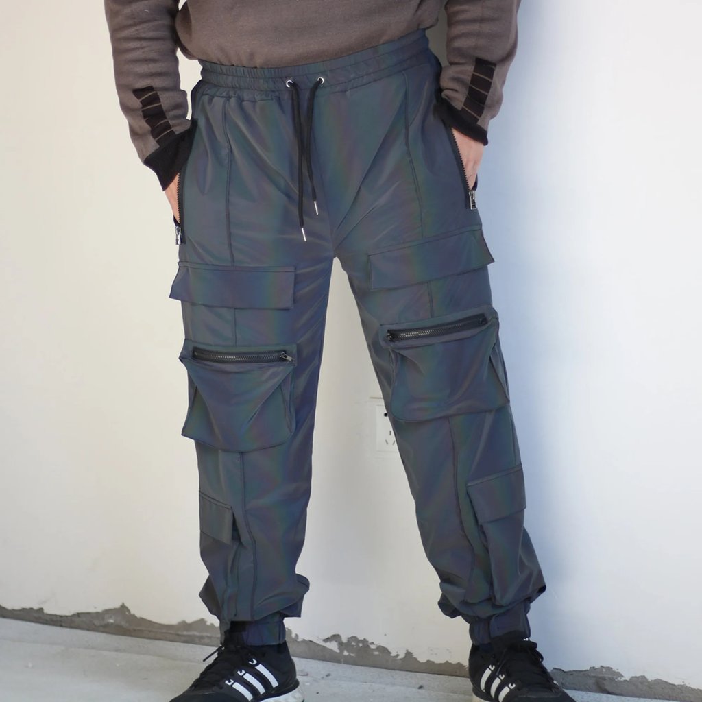 Holographic Reflective Rave Pants - Flashing under camera light | Ravers Co