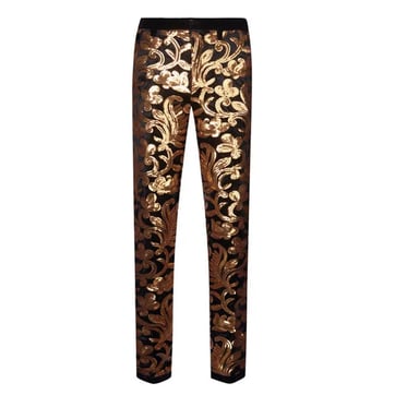 Gold Sequin Velvet Pants - alternate side view highlighting sequin shine | Ravers Co