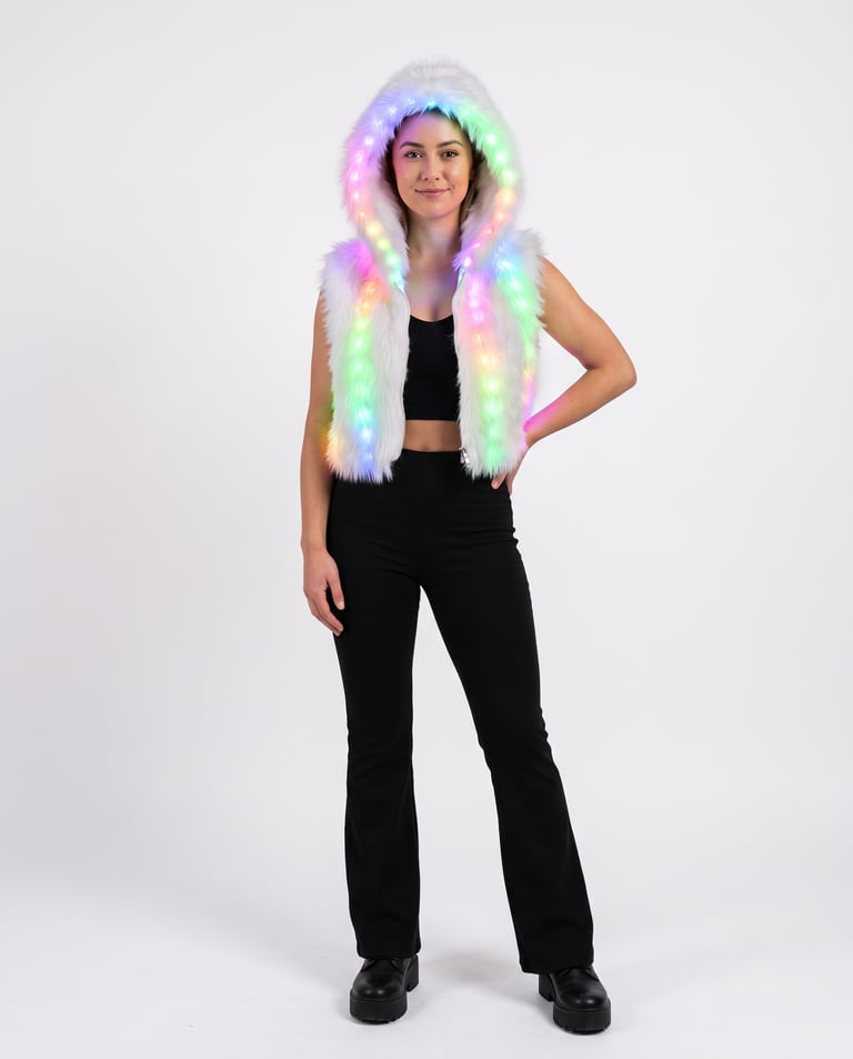 Glowing Aura LED Faux Fur Cropped Vest