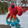 Octopus beanie with red head and blue tentacles
