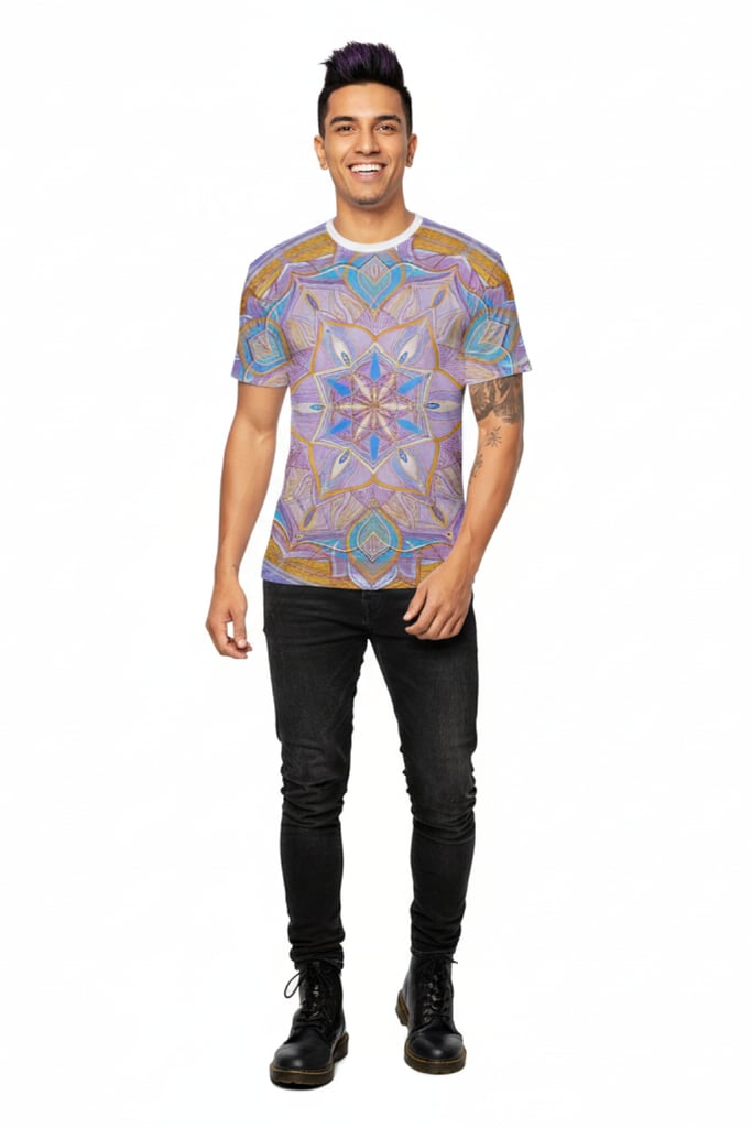 Psy Art Seed T-Shirt - Front view with pastel psychedelic print | Ravers Co