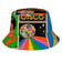 Disco Vibes Bucket Hat with colourful disco pattern - front view | Ravers Co