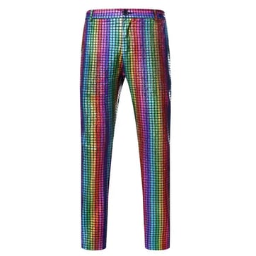 Men's Rainbow Sequin Pants front view on model | Ravers Co