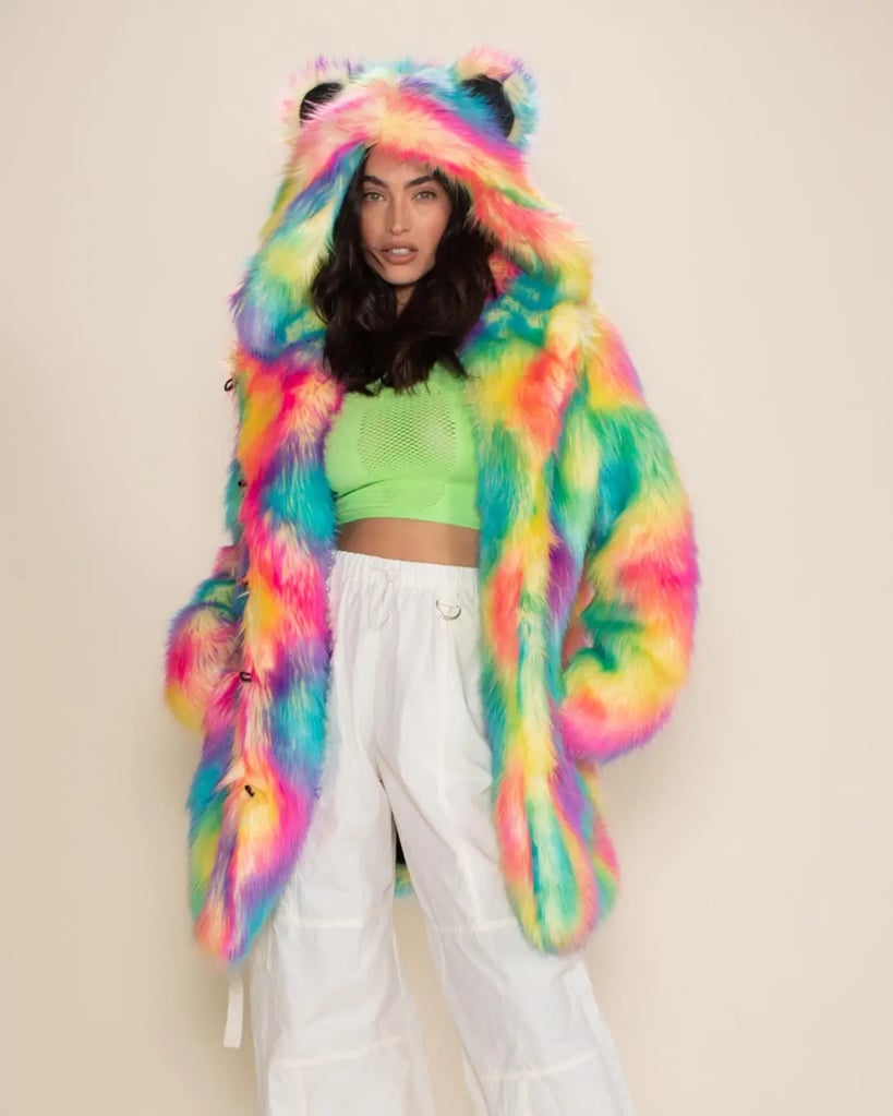 Candy Bear Fur Coat in vibrant candy colour front view | Ravers Co
