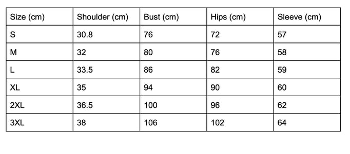 Cyber-Flora Trippy Jumpsuit Size Chart