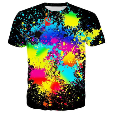 Black Psychedelic Splatter T-Shirt - detail shot of the lightweight broadcloth fabric texture | Ravers Co