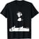 DJ Mona T-Shirt in black cotton showing the Mona Lisa wearing headphones on DJ decks | Ravers Co