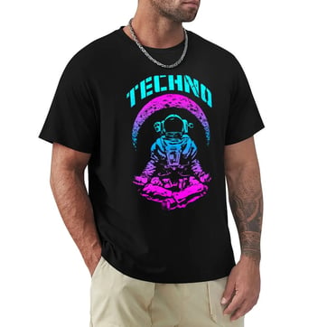 Techno Spaceman Shirt in black with psychedelic graphic | Ravers Co
