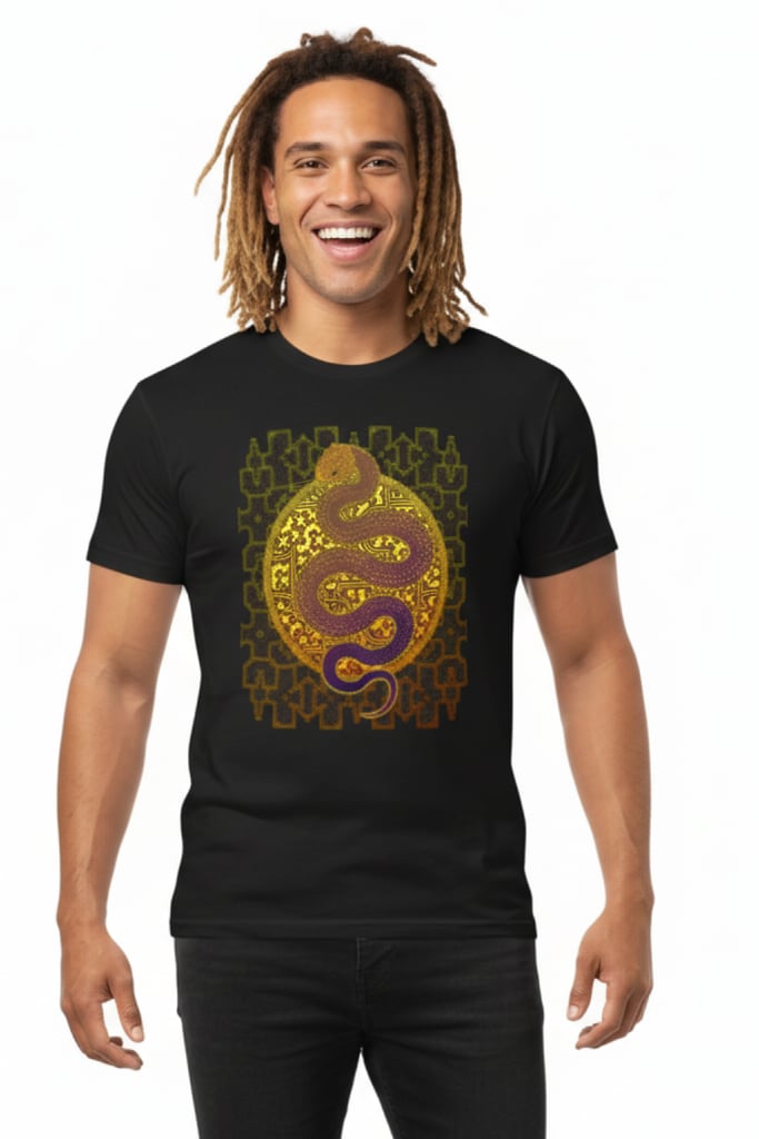 Golden Serpent T-Shirt in Forest Green on a plain background | Ravers Co