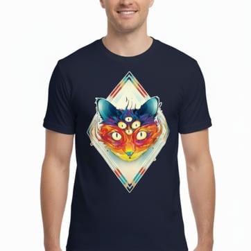 All Seeing Cat T-Shirt - trippy graphic on black cotton | Ravers Co