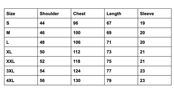Sound Wave T-Shirt Size Chart