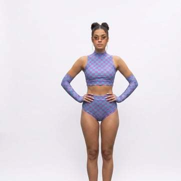 A photo of a model wearing the Pixel Pop Rave Set