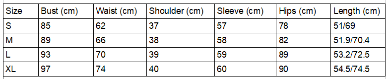 Size chart for trippy kitty rave set
