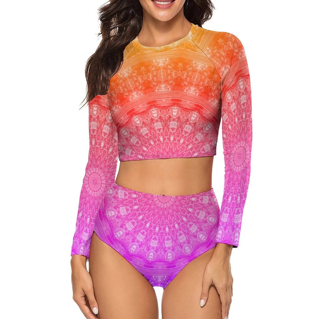 Stunning Starburst Bikini Set - model wearing pastel mandala print | Ravers Co