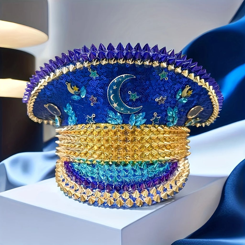 Blue Moon Captain Hat - front view with golden stars | Ravers Co