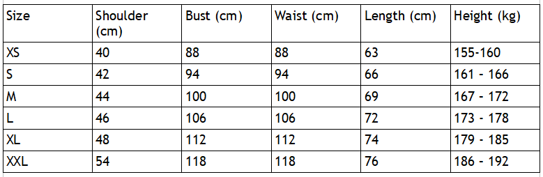Size chart for the melting smiley acid tee