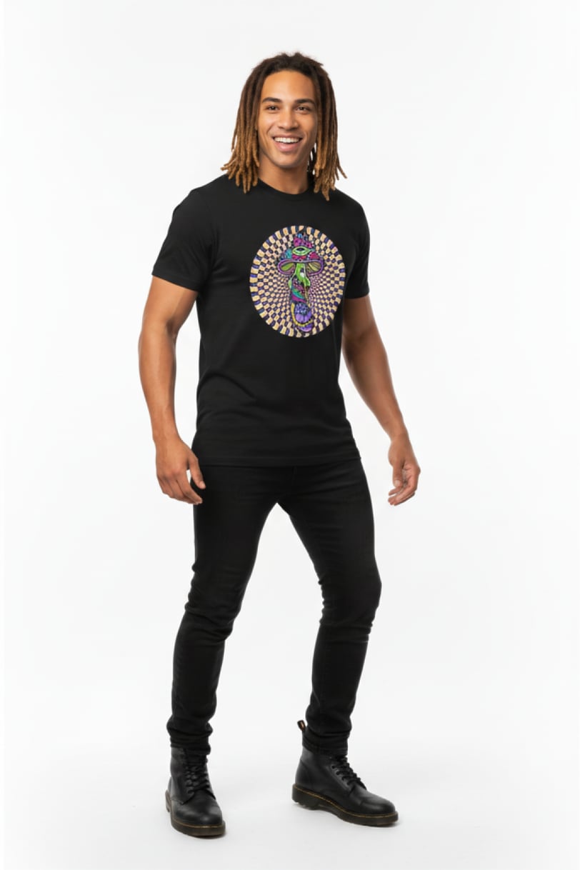Hypnotic Mushroom T-Shirt — Normal Lighting right view