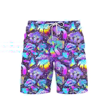 A picture of the purple mushroom rave shorts.