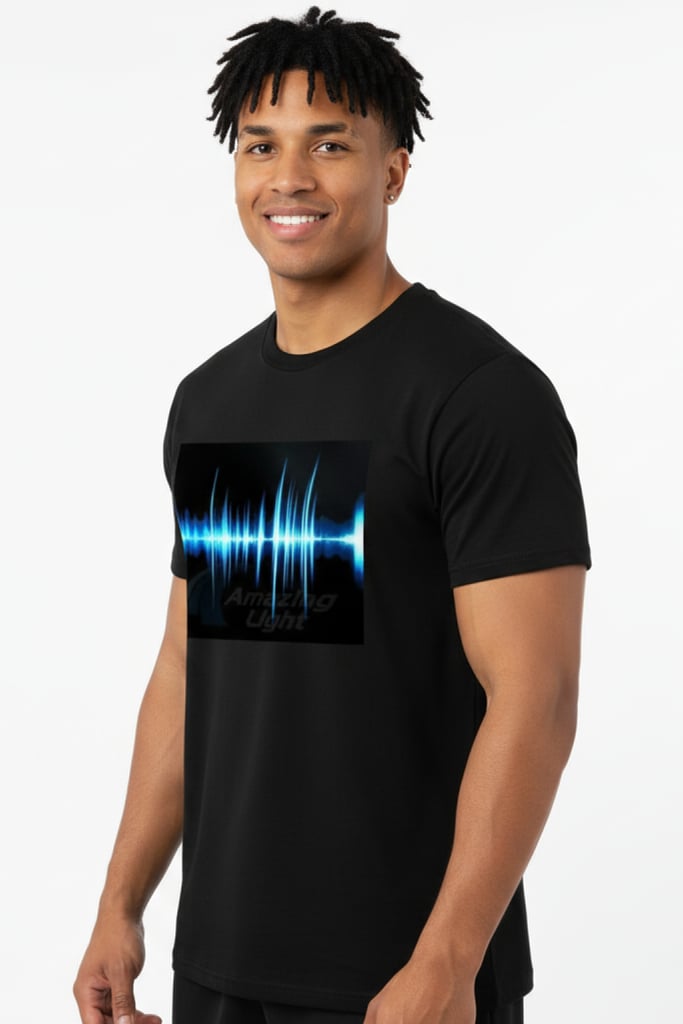 Sound Wave LED T-Shirt in black cotton - front view | Ravers Co