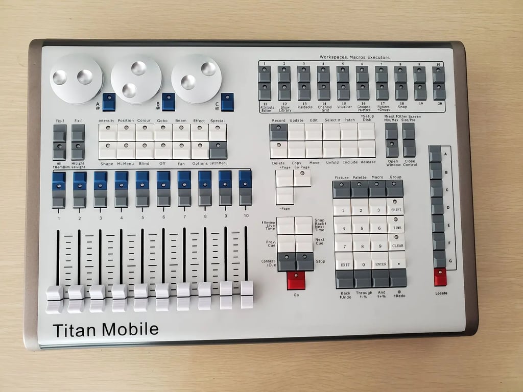 Titan Mobile DMX Controller - front view with faders and encoders | Ravers Co