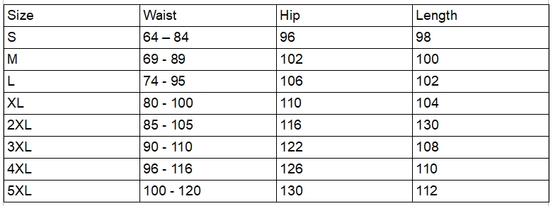 Size Chart for trippy fairy, outer space, majestic ganesh, psychedelic god rave pants.