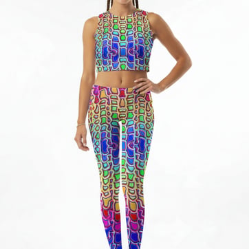 Neural Matrix Rave Set - front view of neon psychedelic crop top and leggings | Ravers Co