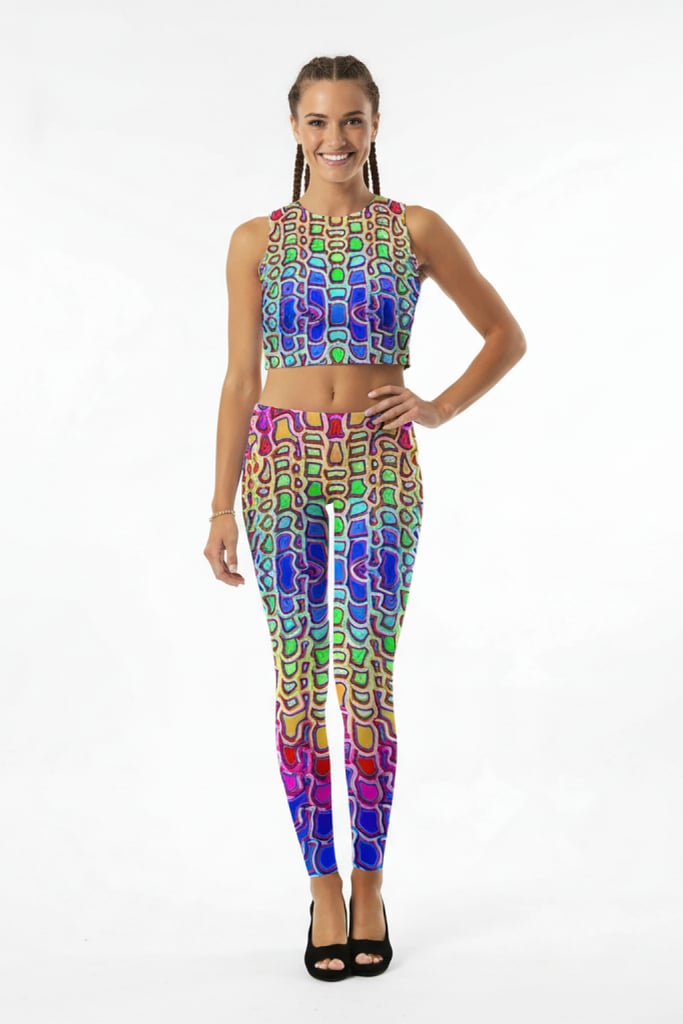 Neural Matrix Rave Set - front view of neon psychedelic crop top and leggings | Ravers Co
