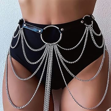 5 Ring Rave Chain Belt worn with a black festival outfit | Ravers Co
