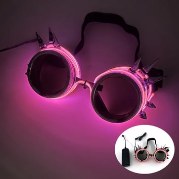 LED Cyberpunk Rave Goggles - Pink model showing spiked frame detail | Ravers Co