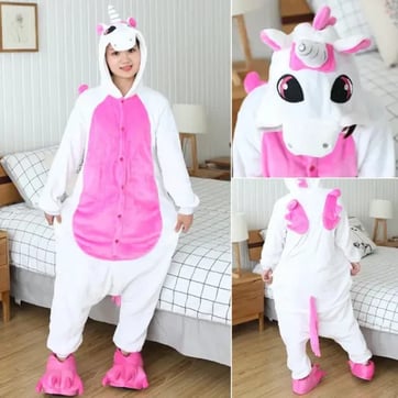 Model dressed in Rosy Wings Unicorn Onesie
