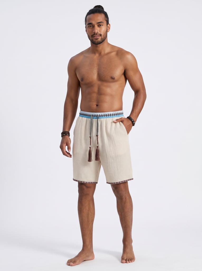 Front photo of the Cream Drum Circle Rythm Shorts