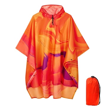 Lava Rain Poncho with vibrant trippy orange and yellow pattern - front view | Ravers Co