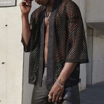 Short Mesh Kimono Shirt for men shown from the front on a model | Ravers Co