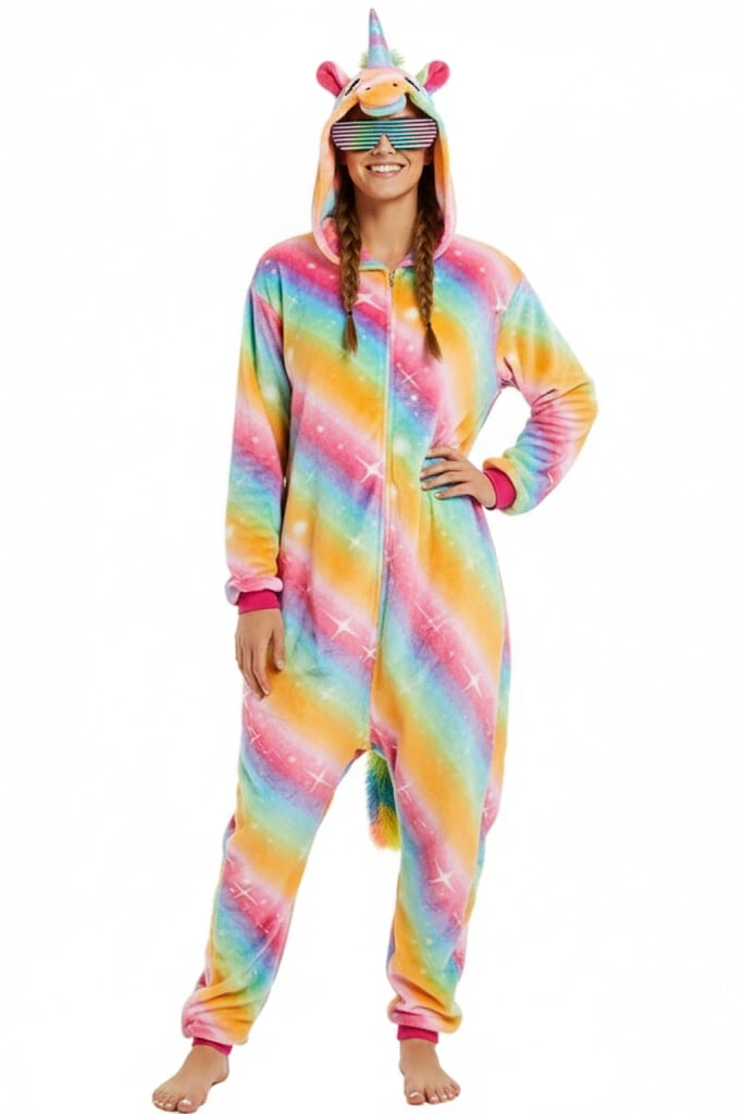 Unicorn Rave Onesie front view showing zipper and plush fabric | Ravers Co