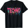 Techno Glitch Trippy T-Shirt - front view on black cotton fabric | Ravers Co