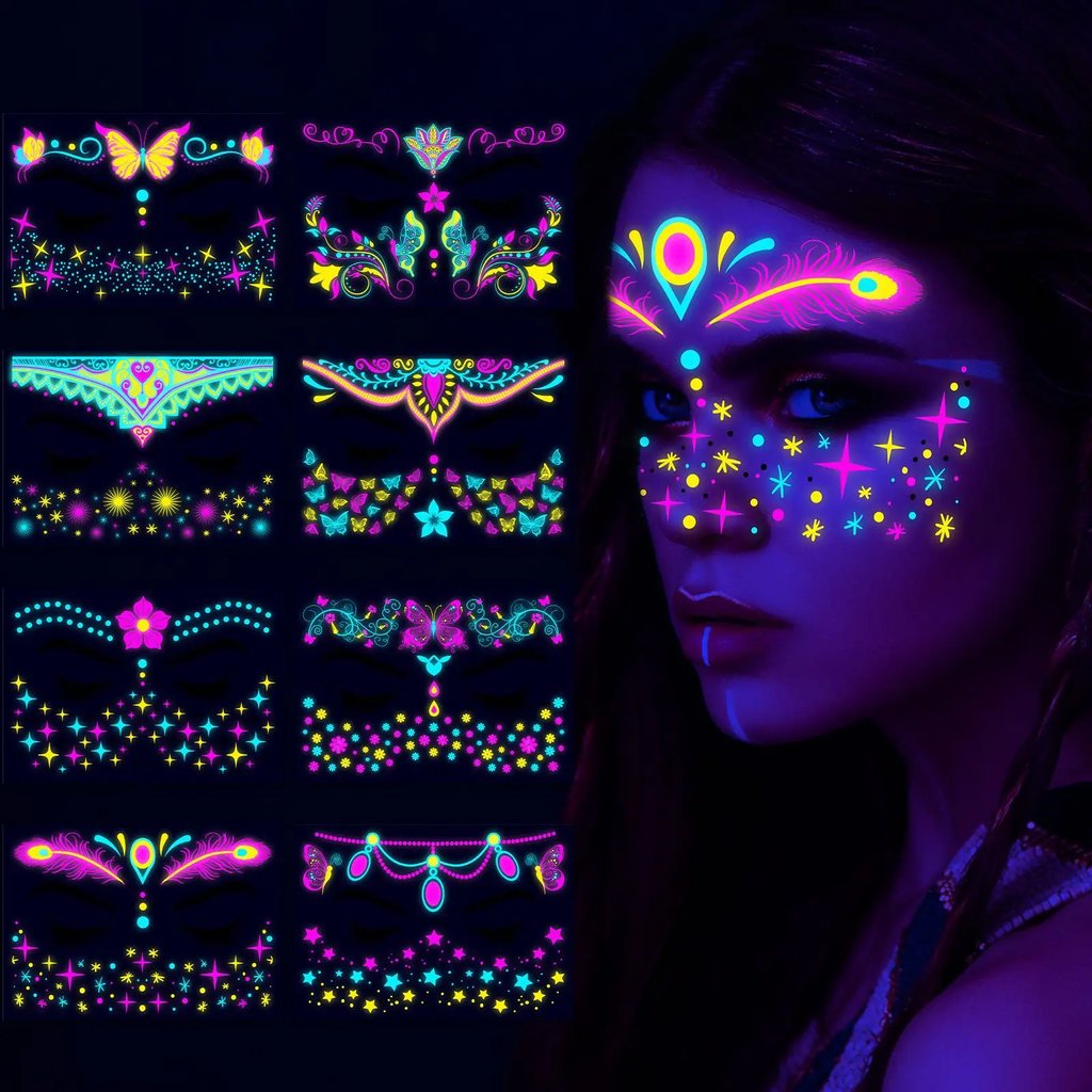 Glow in The Dark Temporary Tattoos - Style FA-001 design sheet | Ravers Co