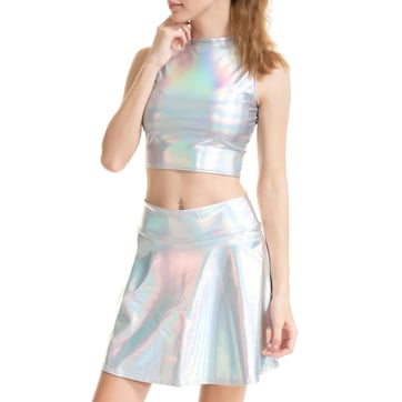 Holographic Silver Rave Set on model, front view | Ravers Co