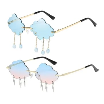 Cloudy Daze Drop Glasses with raindrop charm on blue cloud lenses | Ravers Co