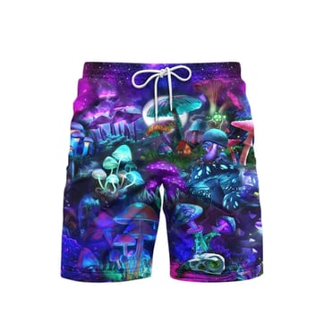 Magic Mushroom Rave Shorts A picture of the mushroom galaxy rave shorts.