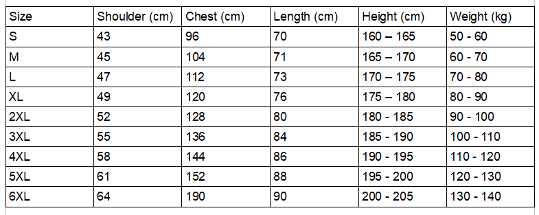 Size chart for the twisted smiley face t-shirt.